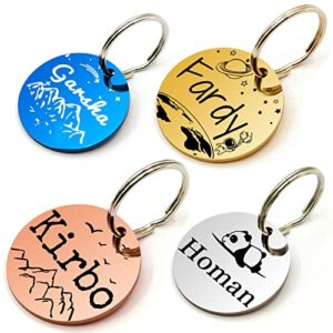 dog tags engraved for pets, stainless steel personalized cat tags, anti-lost double-sided deep engraved custom dog tag, a variety of fonts and patterns suitable for dog and cat collar (round)
