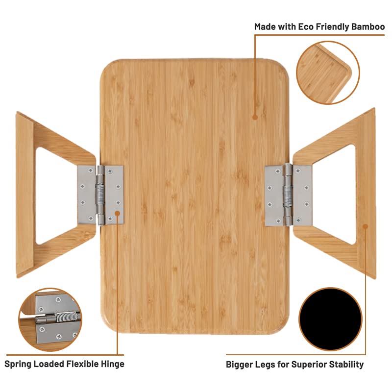 Sofa Arm Tray Bamboo Clips to Grab Sofa Wide armrests, Foldable Sofa Table. Portable Table, TV Table, Side Table. for Placing Food, Mobile Phones, Tablets, Beverages, Coffee. (Wood, 13.8"X9.5")