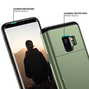 Nvollnoe for Samsung S9 Case with Card Holder 5.8 inch Dual Layer Heavy Duty Protective Galaxy S9 Case Hidden Card Slot Slim Wallet Case for Samsung S9 for Women&Men(Green)