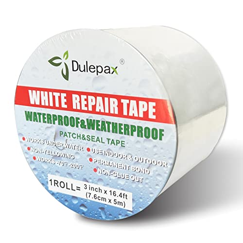 Dulepax White Repair Tape.Waterproof Patch and Seal Tape,Tent Repair Tape,RV Awning Repair Tape,Tarp Repair Tape Etc.3 x 16.4ft