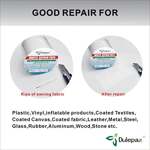 Dulepax White Repair Tape.Waterproof Patch and Seal Tape,Tent Repair Tape,RV Awning Repair Tape,Tarp Repair Tape Etc.3 x 16.4ft