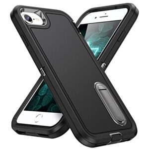 idweel iphone se 2022 case(3rd gen),iphone se 2020 case(2rd),iphone 8/7/6s/6 case with stand,heavy duty shockproof anti-scratch protective hard case for iphone se 2/3nd,iphone 6s/6/7/8,black