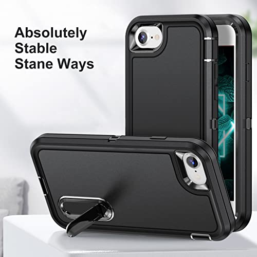 IDweel iPhone SE 2022 Case(3rd Gen),iPhone SE 2020 Case(2rd),iPhone 8/7/6S/6 Case with Stand,Heavy Duty Shockproof Anti-Scratch Protective Hard Case for iPhone SE 2/3nd,iPhone 6S/6/7/8,Black