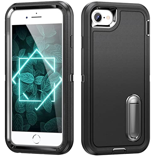 IDweel iPhone SE 2022 Case(3rd Gen),iPhone SE 2020 Case(2rd),iPhone 8/7/6S/6 Case with Stand,Heavy Duty Shockproof Anti-Scratch Protective Hard Case for iPhone SE 2/3nd,iPhone 6S/6/7/8,Black