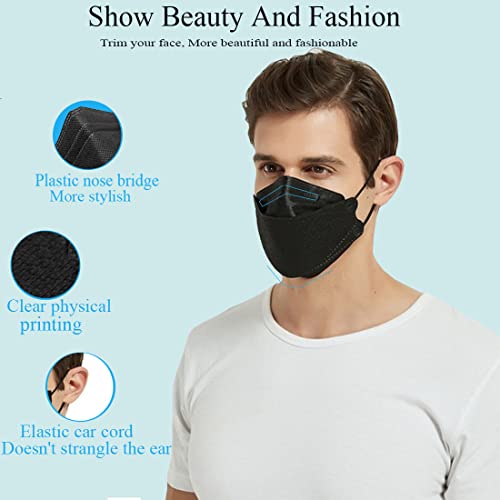 MFIIDEN KF94 Black Face_Masks,Individually Packaged, 4 Layer 3D Fish Type KF94 Màsk for Adult