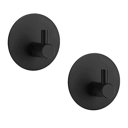 KINMINGZHU 2pcs Black Self Adhesive Hooks, Self Adhesive Wall Mounted Hanger，No Drill No Screw for Key Coat Towel for Kitchen Bathroom Toilet