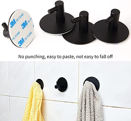 KINMINGZHU 2pcs Black Self Adhesive Hooks, Self Adhesive Wall Mounted Hanger，No Drill No Screw for Key Coat Towel for Kitchen Bathroom Toilet