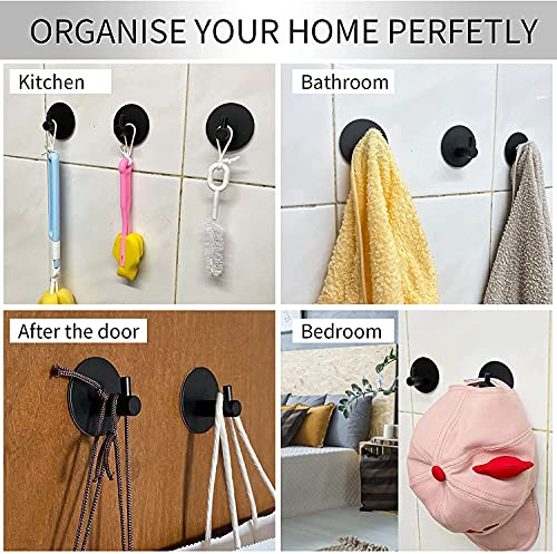 KINMINGZHU 2pcs Black Self Adhesive Hooks, Self Adhesive Wall Mounted Hanger，No Drill No Screw for Key Coat Towel for Kitchen Bathroom Toilet
