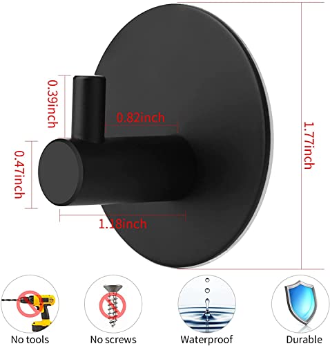 KINMINGZHU 2pcs Black Self Adhesive Hooks, Self Adhesive Wall Mounted Hanger，No Drill No Screw for Key Coat Towel for Kitchen Bathroom Toilet