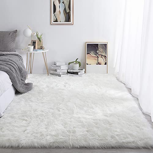 HOMBYS 9x12 Oversized Faux Fur Area Rug for Living Room Bedroom, Super Soft & Fluffy White Faux Sheepskin Play Carpet for Kids Children, Luxury Plush Furry Décor Shaggy Feet Mat for Bedside