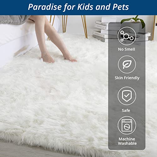 HOMBYS 9x12 Oversized Faux Fur Area Rug for Living Room Bedroom, Super Soft & Fluffy White Faux Sheepskin Play Carpet for Kids Children, Luxury Plush Furry Décor Shaggy Feet Mat for Bedside