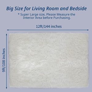 HOMBYS 9x12 Oversized Faux Fur Area Rug for Living Room Bedroom, Super Soft & Fluffy White Faux Sheepskin Play Carpet for Kids Children, Luxury Plush Furry Décor Shaggy Feet Mat for Bedside