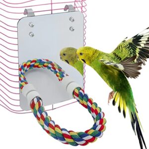 bird mirror for cage with parrot rope perch for parakeet/budgerigar/lovebird/canaries stand