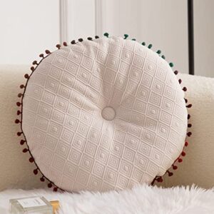 vctops round pillow cushion with tassels for couch decorative small throw pillow solid color for living room bed floor(white,diameter16)