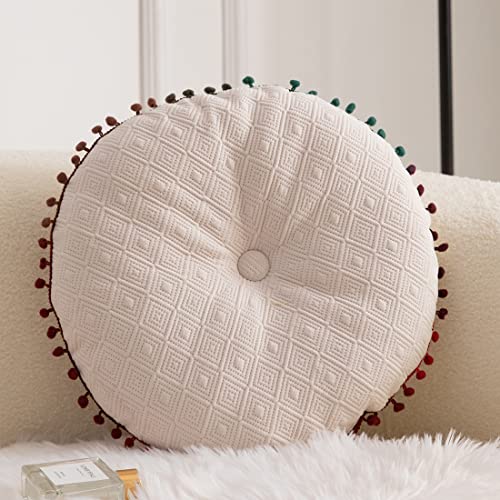 vctops Round Pillow Cushion with Tassels for Couch Decorative Small Throw Pillow Solid Color for Living Room Bed Floor(White,Diameter16)