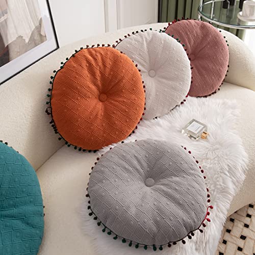 vctops Round Pillow Cushion with Tassels for Couch Decorative Small Throw Pillow Solid Color for Living Room Bed Floor(White,Diameter16)