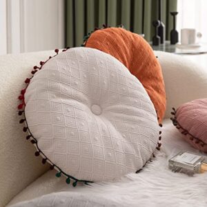 vctops Round Pillow Cushion with Tassels for Couch Decorative Small Throw Pillow Solid Color for Living Room Bed Floor(White,Diameter16)