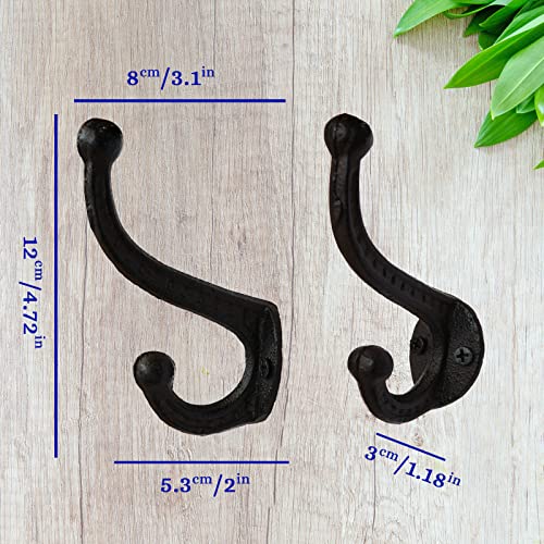 YMAISS Antique Rustic Black Cast Iron Hooks,Antique Old Shabby Chic Cast Iron Hooks, Wall Mounted Hooks (Set of 6) Vintage Inspired Coats, Bags, Hats, Towels,Matching Screws Included