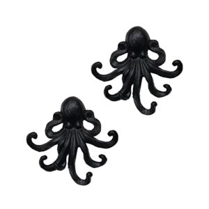 ymaiss 2 pack rustic antique black cast iron octopus hooks,key hooks,sea theme hook,coastal hook,decorative swimming octopus tentacles key hook matching screws included