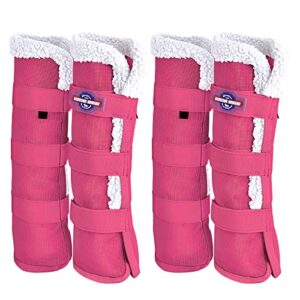 harrison howard horse fly boots summer protection with fleece trim to eliminate rubbing comfortable and ventilating mesh leg guards set of 4 magenta m