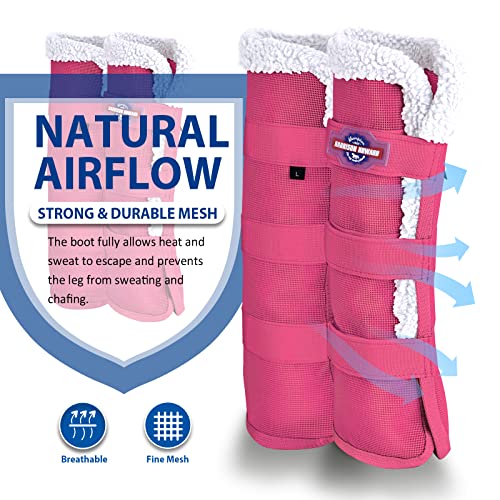 Harrison Howard Horse Fly Boots Summer Protection with Fleece Trim to Eliminate Rubbing Comfortable and Ventilating Mesh Leg Guards Set of 4 Magenta M
