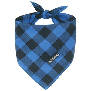 Adjustable Plaid Dog Bandanas,1PC Soft Washable Cotton Triangle Bib Kerchief Scarfs for Small Medium Large Dogs and Cats (Blue, Large)