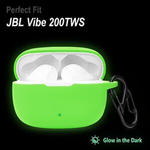Geiomoo Silicone Case Compatible with JBL Vibe 200TWS, Protective Cover with Carabiner (Luminous Green)