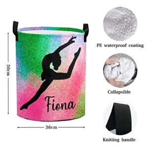 Custom Girls Gymnastics Leap Laundry Hamper Personalized Laundry Basket with Name Storage Basket with Handle for Bathroom Living Room Bedroom