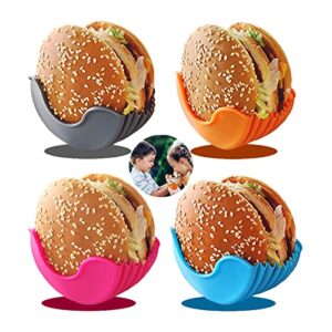 retractable reusable hamburger sandwich burger holders fixed box clip rack, adjustable hygienic silicone fixed french fry hamburger sauce ketchup holder container boxes for eating, 4 pcs