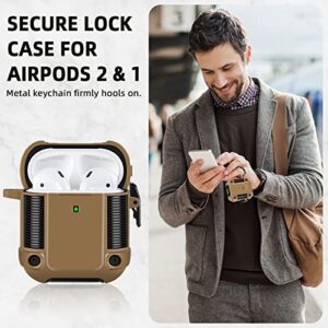 HoneyAKE Case for AirPods 2 & 1 Case Cover, Full-Body Protective Military AirPod Case with Keychain Clip Security Lock Straps Wireless Charging Case for AirPods 1&2 Generation for Women Girls,Brown