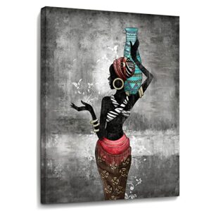 african lady wall art pictures bathroom set / 12"wx16"h canvas print wall decor / women figure girls tribal lady wall art bedroom office / creative vintage gift bottle human decorations home black artwork
