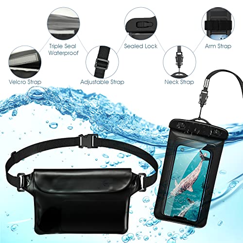 Trakxy Waterproof Phone Pouch Compatible with iPhone 13 12 11 Pro Max Xs Max Samsung Galaxy S22 Ultra etc Smartphones [4.7-6.9 Inch], IPX8 Waterproof Bag fit for Swimming, Boating and Beach-Black