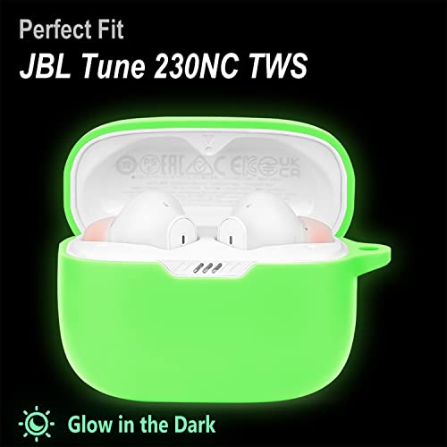 Geiomoo Silicone Case Compatible with JBL Tune 230NC TWS, Protective Cover with Carabiner (Luminous Green)