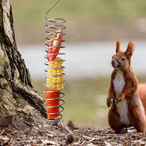 Happyyami Outdoor Toys Bird Food Holder Squirrel Feeders Foraging Toy Stainless Steel Hanging Bird Feeders Pet Veggie Feeder Toys for Small Parakeets Love Birds Finches Squirrel Feeder