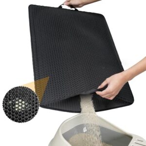 cat litter mat trapping litter box with handles honeycomb double layer design - super size,kitty box litter mats for floor non-slip waterproof urine proof easy clean scatter control,22.5"x 29.6"