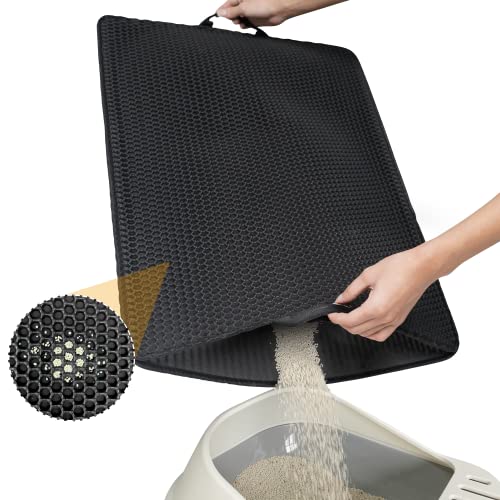 Cat Litter Mat Trapping Litter Box With Handles Honeycomb Double Layer Design - Super Size,Kitty Box Litter Mats for Floor Non-Slip Waterproof Urine Proof Easy Clean Scatter Control,22.5"x 29.6"