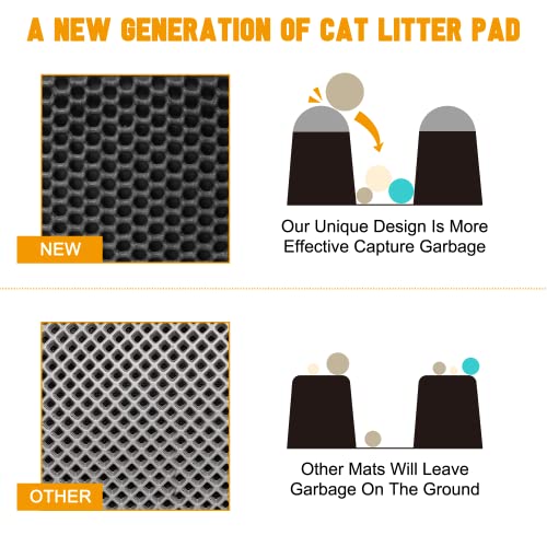 Cat Litter Mat Trapping Litter Box With Handles Honeycomb Double Layer Design - Super Size,Kitty Box Litter Mats for Floor Non-Slip Waterproof Urine Proof Easy Clean Scatter Control,22.5"x 29.6"