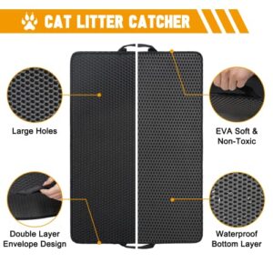 Cat Litter Mat Trapping Litter Box With Handles Honeycomb Double Layer Design - Super Size,Kitty Box Litter Mats for Floor Non-Slip Waterproof Urine Proof Easy Clean Scatter Control,22.5"x 29.6"
