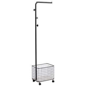 doeworks l-style laundry rolling basket cart with clothes hanging bulter and wheels, laundry hamper sorter for lavatory with hanging bar, black