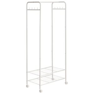 doeworks metal garment wire rack with 2 tier storage shelves for large capacity, freestanding clothes hanger storage rolling rack for home, white
