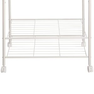 DOEWORKS Metal Garment Wire Rack With 2 Tier Storage Shelves for Large Capacity, Freestanding Clothes Hanger Storage Rolling Rack for Home, White