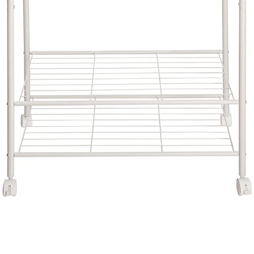 DOEWORKS Metal Garment Wire Rack With 2 Tier Storage Shelves for Large Capacity, Freestanding Clothes Hanger Storage Rolling Rack for Home, White