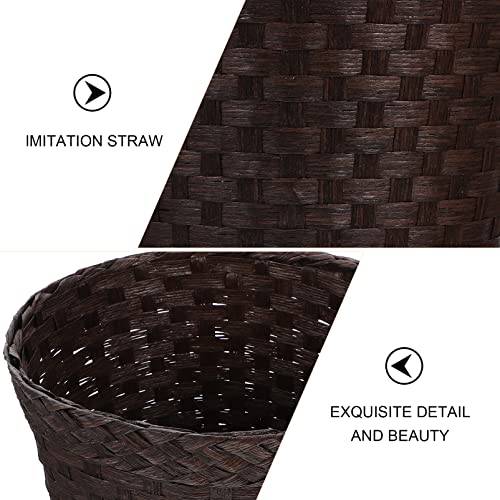 Angoily Laundry Storage Bucket Natural Paper Woven Baskets Round Trash Can Garbage Bin Basket Woven Waste Basket Laundry Buckets Organizer Home Decoration (Coffee) Tall Wicker Basket