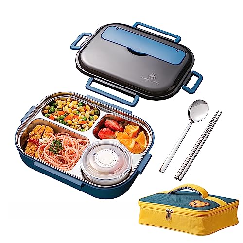 GYYGRY Lunch Box Stainless Steel Bento Box With Insulated Bag and Cutlery,1500ml,4 Compartments,Big Bento Box for adults and Work,Lunch Container Set