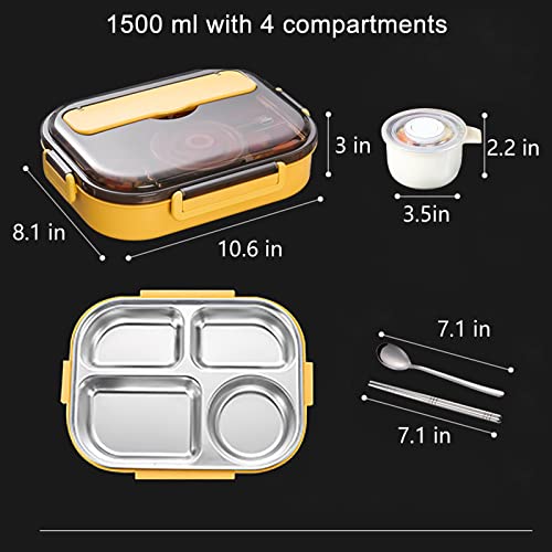 GYYGRY Lunch Box Stainless Steel Bento Box With Insulated Bag and Cutlery,1500ml,4 Compartments,Big Bento Box for adults and Work,Lunch Container Set