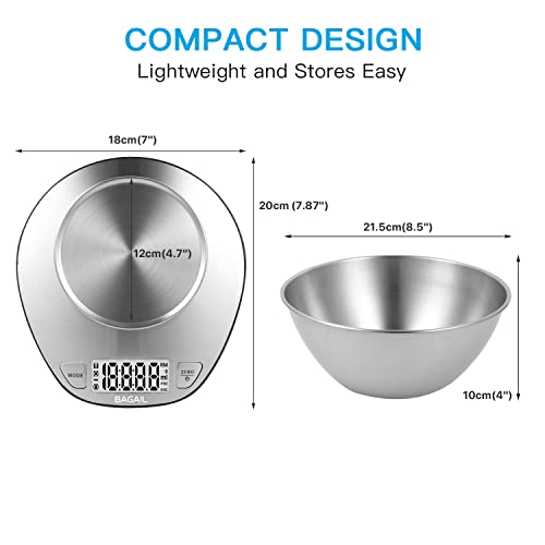 BAGAIL Basics Bathroom Scale + Kitchen Scale, Premium Large Display Backing Scale Food Weighing Scale with Stainless Steel Mixing Bowl