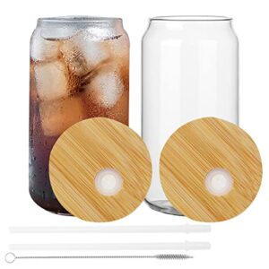 aquaphile 16oz sublimation beer can glass with bamboo lids and straw - blank glass ice coffee cups tumbler mugs for juice soda cocktail(clear, 2pcs)