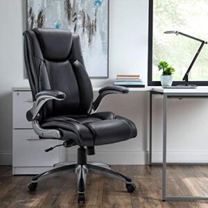 COLAMY Home Office Executive Desk Chair Bonded Leather Computer Task Chair Adjustable Lumbar Support Flip-up Arms Swivel Ergonomic Design