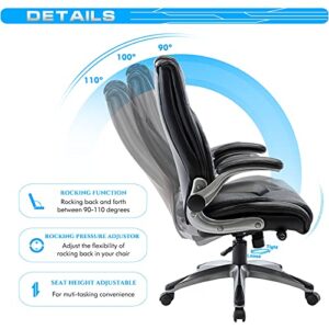 COLAMY Home Office Executive Desk Chair Bonded Leather Computer Task Chair Adjustable Lumbar Support Flip-up Arms Swivel Ergonomic Design