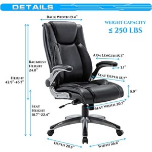 COLAMY Home Office Executive Desk Chair Bonded Leather Computer Task Chair Adjustable Lumbar Support Flip-up Arms Swivel Ergonomic Design